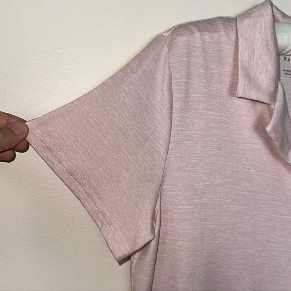 RAE DUNN. M Heather Pink White Notch Collar Short Sleeve Button Top Shorts PJ - Picture 4 of 11